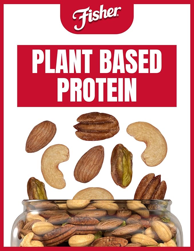 Fisher Oven Roasted Never Fried Deluxe Mixed Nuts 24 Ounces (Pack of 1) Almonds Cashews Pecans Pistachios Healthy Snacks for Adults Made With Sea Salt No Added Oil Trail Mix Gluten Free