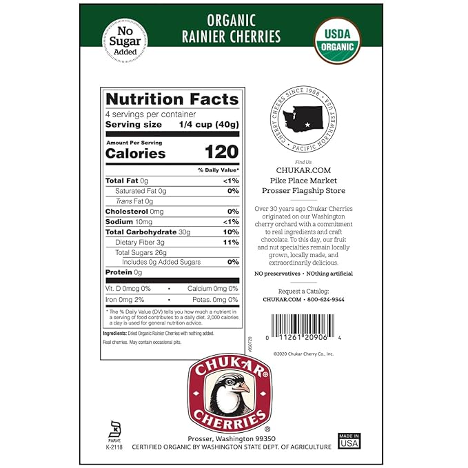 Chukar Cherries Organic Dried Rainier Cherries (Pack of 12)