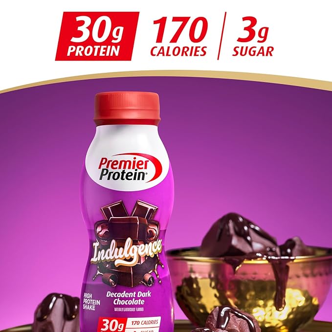 Premier Protein Shake INDULGENCE Decadent Dark Chocolate 30g Protein 170 Calories 3g Sugar 11.5 fl oz 12 Pack (Packaging May Vary)