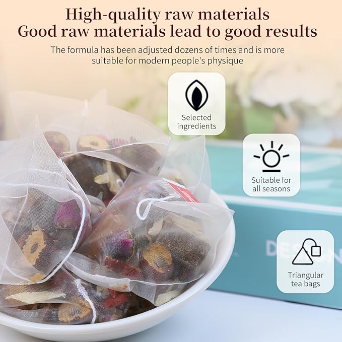 Baihuatang Brown Sugar Red Ginseng Ginger Tea 60 Bags (21oz) with Red GinsengLongan black sugar red dates goji berries rose flowers gingerCaffeine Free Warm Beverage