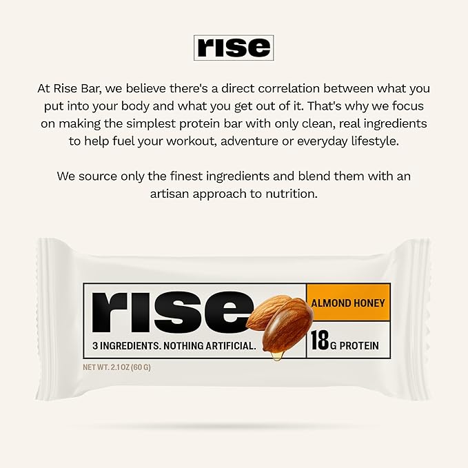 Rise Breakfast Whey Protein Bars Almond Honey 18g Protein 2.01 oz (12 Pack)
