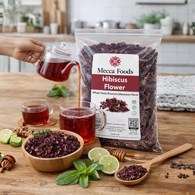 2lb Dried Whole Hibiscus Flowers and Petals Flor de Jamaica Sorrel Flower Zobo Flower perfect for Tea and Mexican Agua Fresca by Mecca Foods | perfect for Mexican Agua Fresca Tea Flor de Jamaica
