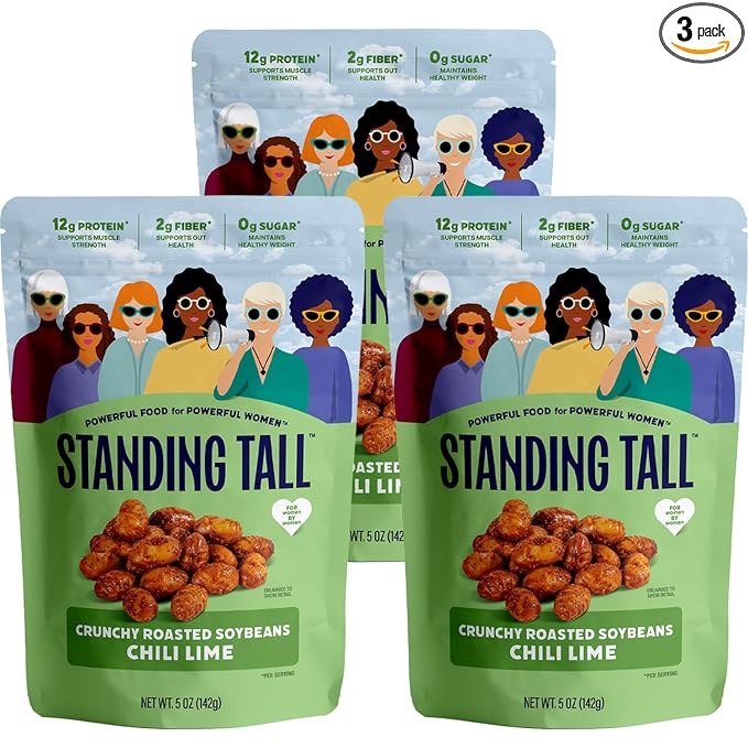 Standing Tall Roasted Soybean – Chili Lime– 12g protein 2g fiber 0g sugar Plant-Based Vegan Snack Gluten-Free Non-GMO 3 Count Variety Pack 5oz Each (Chile Lime)