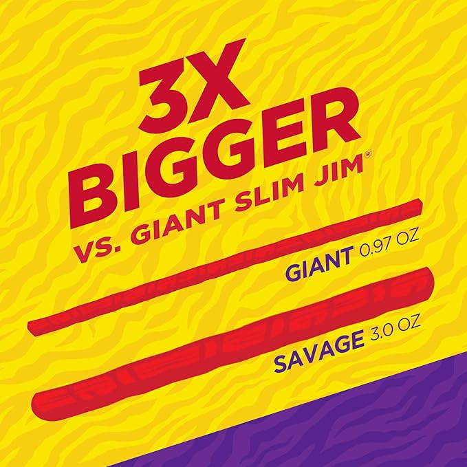 Slim Jim Savage Smoked Meat Sticks Original Flavor High Protein Easter Basket Stuffer for Men 3.0 oz. (12 Count)