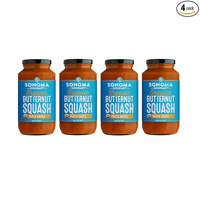 Sonoma Gourmet Organic Butternut Squash Pasta Sauce | USDA Organic Vegan Non-GMO No Sugar Added | 25 Ounce Jars (Pack of 4)