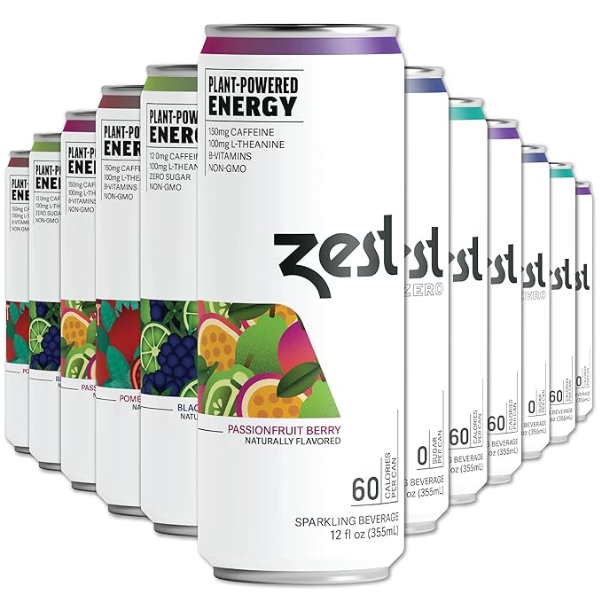 Zest Clean Energy Drinks Variety Pack – 3 Flavors – 120-150mg Caffeine + 100mg L-Theanine for Focus Energy &amp Performance – Healthy Energy Drink 12oz Can 12 Pack – Natural Energy &amp Pre Workout
