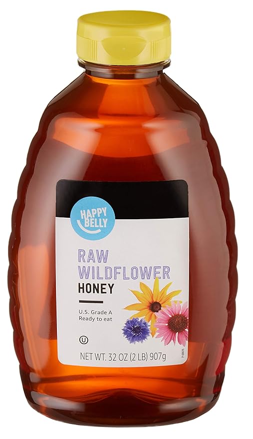 Amazon Brand Happy Belly Raw Wildflower Honey (2 Pound) and Vegetable Soybean Oil (128 Fl Oz)