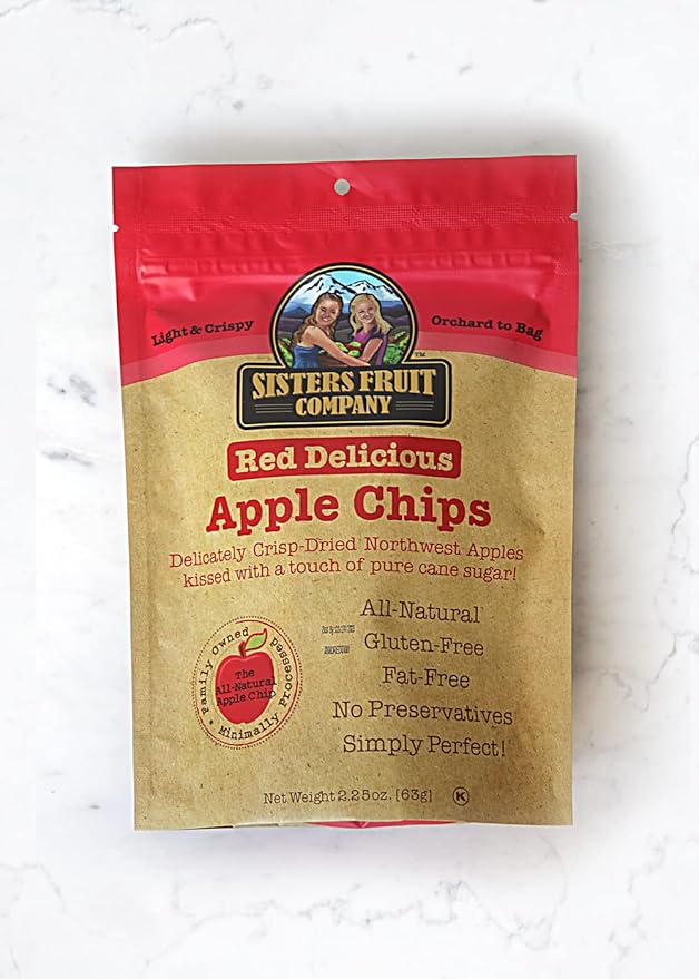 Sisters Fruit Company Apple Chips All Natural Gluten-Free Fat-Free Contains SIX 2.25 OZ. Bags (Red Delicious Apple)
