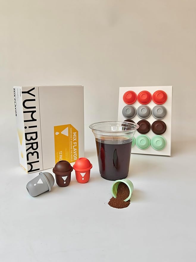 Yum!Brew Instant Freeze-Dried Coffee – 4-Flavor Variety Pack | Yunnan Arabica Beans | Americano Espresso Jasmine Coconut | 12 Servings | Hot &amp Cold Brew | No Sugar | Travel Pods