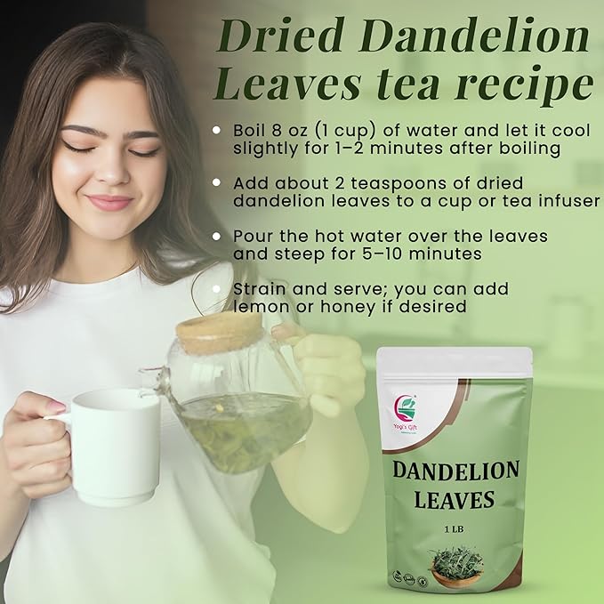 Dandelion Leaves 1 LB 100% Natural &amp Pure Ideal for Dandelion Tea Herbal Blends &amp Wellness Uses 1 LB Bulk Pack Resealable Bag for Freshness - By Yogi’s Gift®