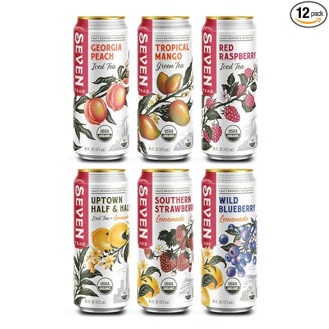 SevenTeas Roadtrip Variety Pack 16 OZ (Pack of 12 Cans) Organic Iced Tea and Lemonade