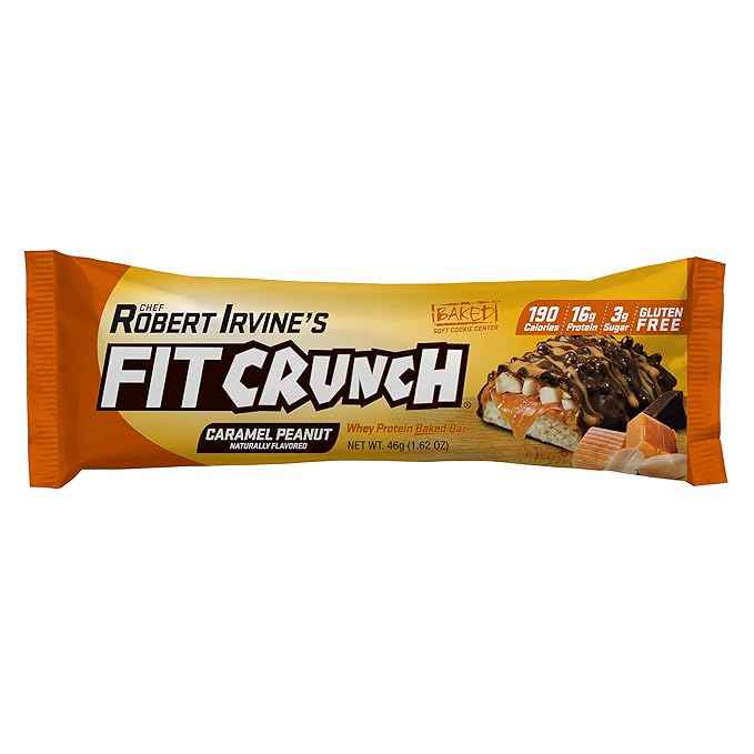 FITCRUNCH Snack Size Protein Bars 6-Layer Baked Bar 3g of Sugar &amp Soft Cake Core (18 Bars Caramel Peanut)