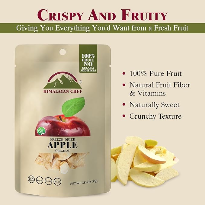 Himalayan Chef Freeze-Dried Apple 15g/Each (Pack of 20) | Organic Dried Fruit Snacks Healthy Snack for Kids &amp Adults | Baby Snacks Freeze-Dried Fruit