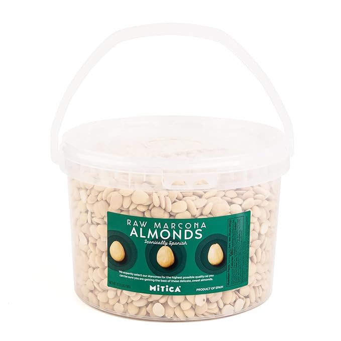 Mitica Spanish Marcona Almonds Raw &amp Unsalted 11 LB Tub - Premium Bulk Gourmet Nuts for Cooking Baking and Healthy Snacking Imported from Spain