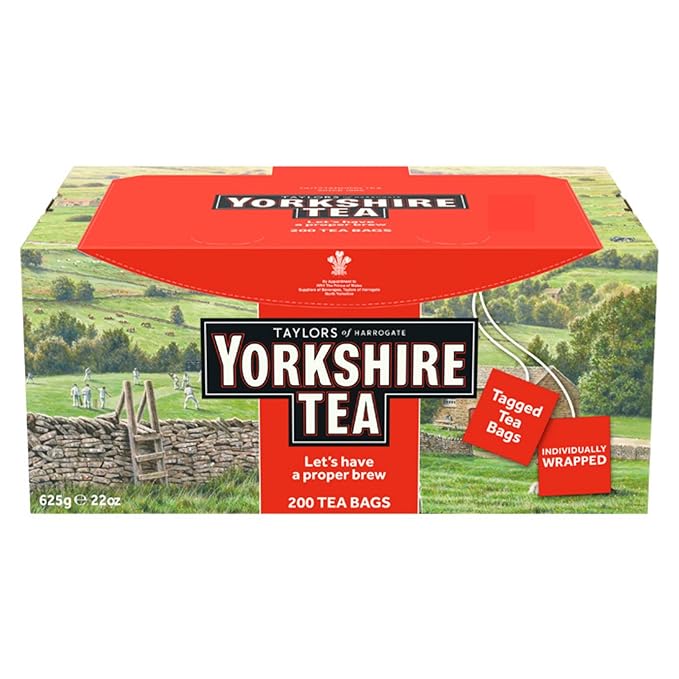 Yorkshire Tea Red Black Tea Individually Wrapped Bags 200 Count (Pack of 1) Refreshing Satisfying and Strong Classic British Breakfast Blend Caffeinated Enjoy Hot or Iced 200 Teabags