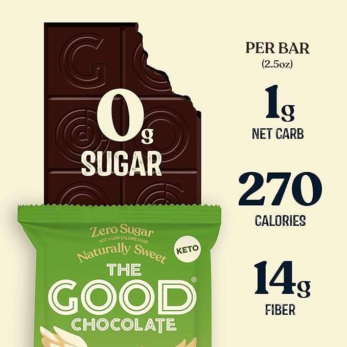 THE GOOD CHOCOLATE – Peppermint Dark Chocolate Bars with Zero Sugar &amp Lower Net Carbs – Keto Chocolate Bar with Lower Calories All Natural and Non-GMO Keto Snacks 2.5 oz (6 Bars Value Pack)