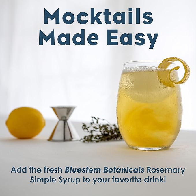 Bluestem Botanicals Organic Rosemary Simple Syrup 8 oz Cocktail and Mocktail Mixer for Drinks Non-Alcoholic
