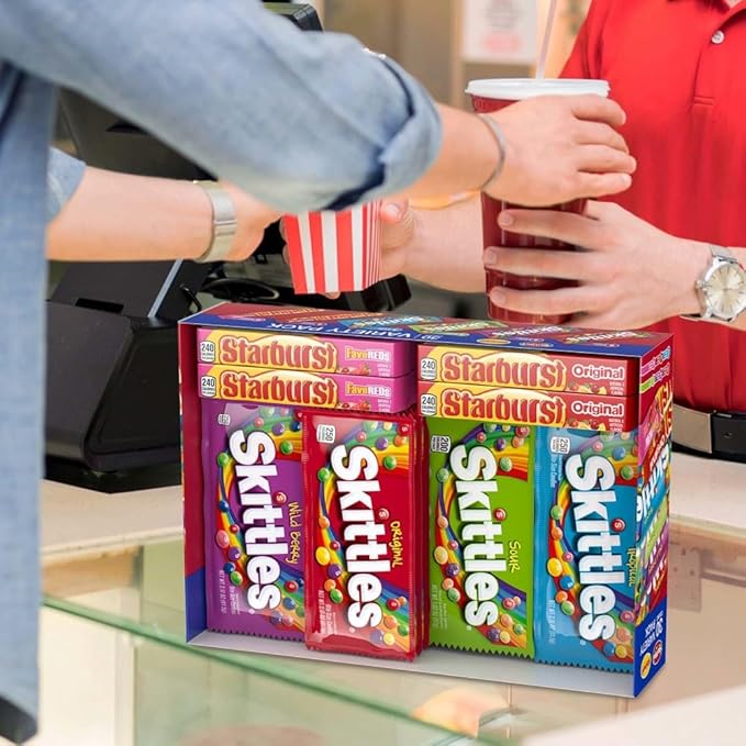 STARBURST Original &amp FaveRed and SKITTLES Original Wild Berry Sour and Tropical Chewy Candy Full Size Travel Essentials Variety Pack 30 Count Bulk Box