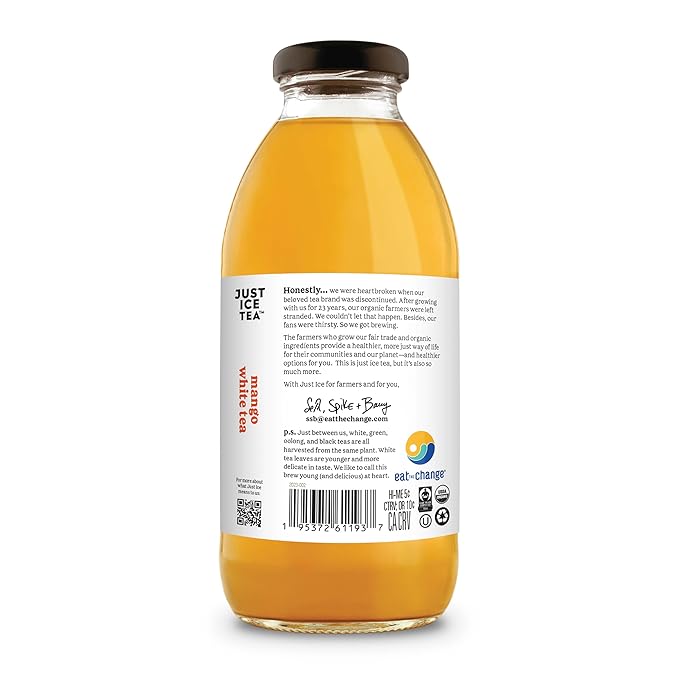 Just Ice Tea Organic Iced Tea 16 Fl Oz Glass Bottles (Mango White Tea Pack of 12)