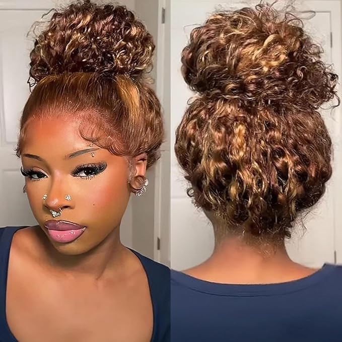 Highlight Ombre Lace Front Wig Human Hair 4x4 HD Honey Blonde 4/27 Deep Wave Lace Frontal Wigs Glueless Wigs Human Hair 24 Inch