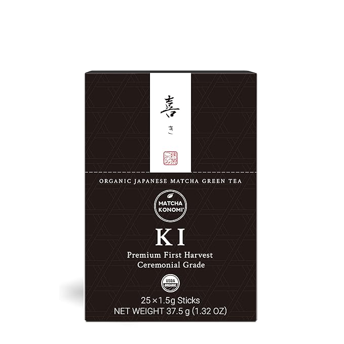 Ki Matcha (25 x 1.5g Sticks) - Organic Premium Ceremonial Japanese Matcha Green Tea Powder - First Harvest Radiation Free No Additives Zero Sugar - USDA Certified - Single Serve Packets