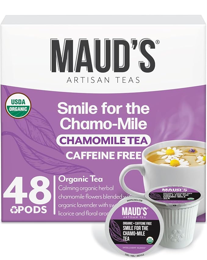 Maud's Organic Chamomile Lavender Tea Pods 48 ct Single Serve Pods – 100% Gourmet Blended Tea Leaves Compatible with Keurig K Cups Maker