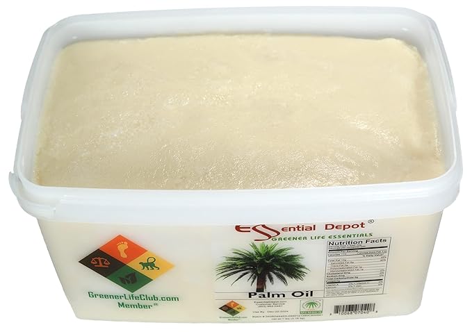 Essential Depot Palm Oil - RSPO Certified - Sustainable - Food Grade - Not Hydrogenated - 7 lbs in a 1 Gallon Pail - HDPE Microwavable Container with Resealable Lid and Removable Handle