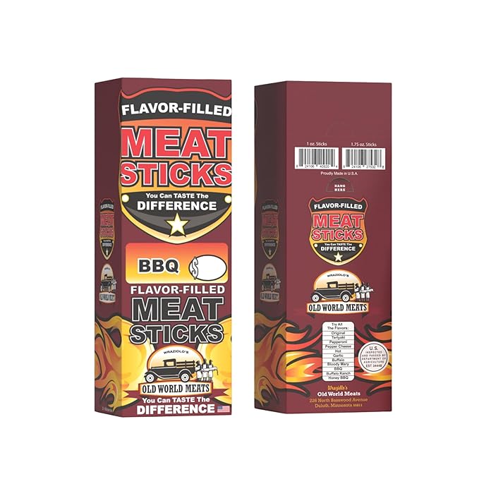 Old World Meats Meat Sticks 110 Calories Keto Low Carb 1g Sugar Fuelings 20 Pack 1 ounce sticks (BBQ (Barbecue))