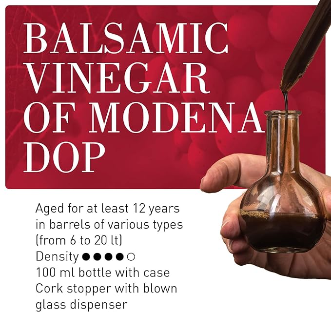 La Secchia - Affinato Aged minimum 12 Years Traditional Aged Balsamic Vinegar of Modena DOP 100 ml Bottle of Italian Balsamic Vinegar Aged With Gift Box and Blown Glass Dispenser