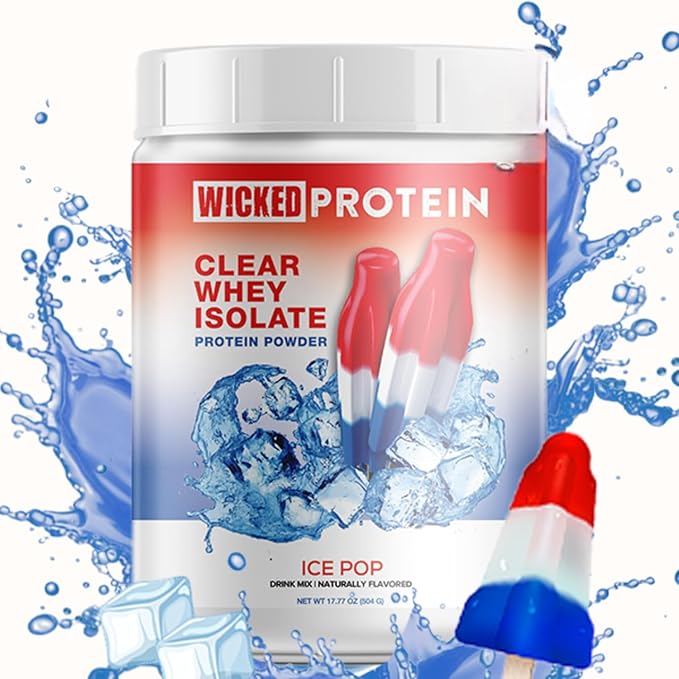 WICKED Protein Powder Clear Whey Isolate 23g Protein 95 Calories Refreshing Juice Protein Clean Label Project Certified Gluten Free Post Workout Recovery Protein for Women and Men (Ice Pop)
