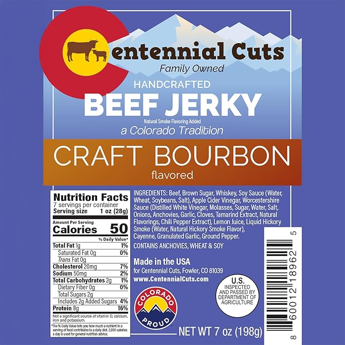 Centennial Cuts Beef Jerky – Craft Bourbon – High Protein Sweet &amp Savory Bourbon Flavor – 7 oz Snack