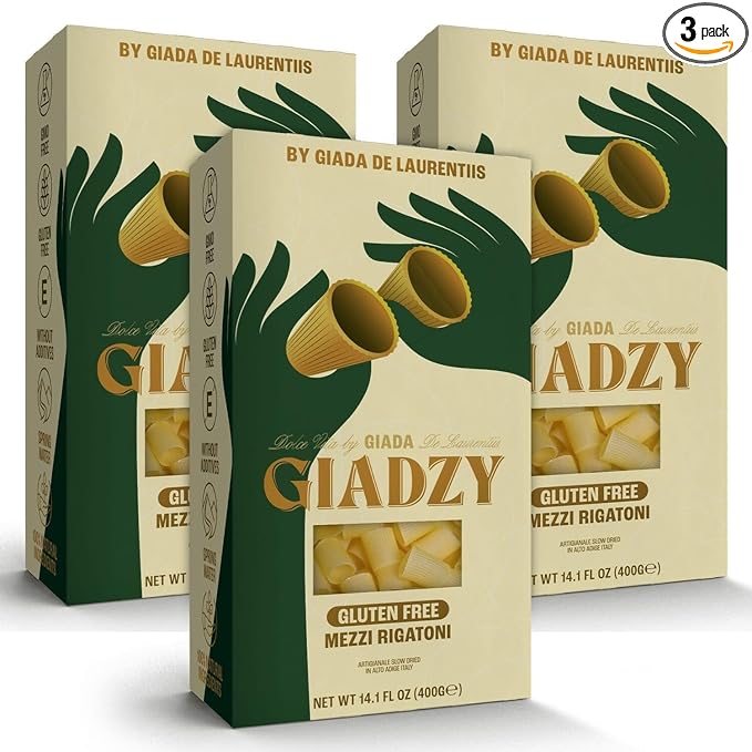 Giadzy by Giada De Laurentiis 3 Pack Gluten Free Mezzi Rigatoni - Made in Italy Artisanal Clean Ingredients - Non GMO