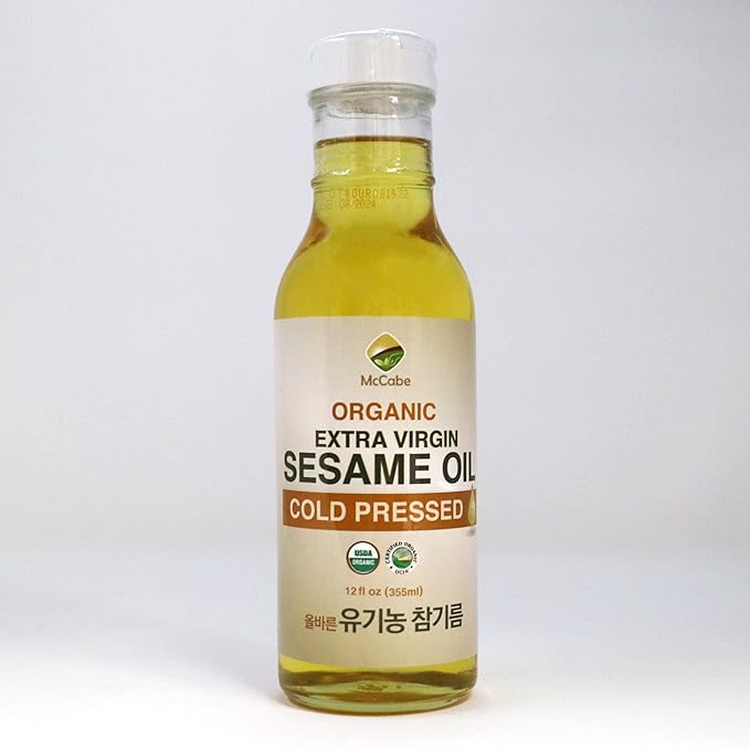 McCabe Organic Extra Virgin Sesame Oil - Cold Pressed Sesame Oil | Rich with Fiber &amp Minerals | USDA and CCOF Certified | Packed in USA | 12 fl oz