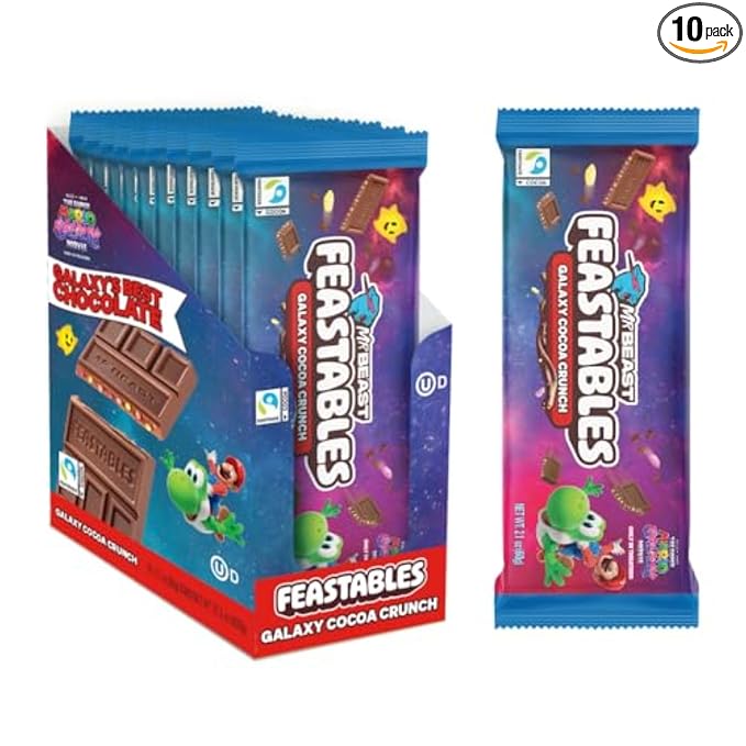 MrBeast Feastables Galaxy Cocoa Crunch Chocolate Bar 10 Count Limited Edition for The Super Mario Galaxy Movie 60g Each