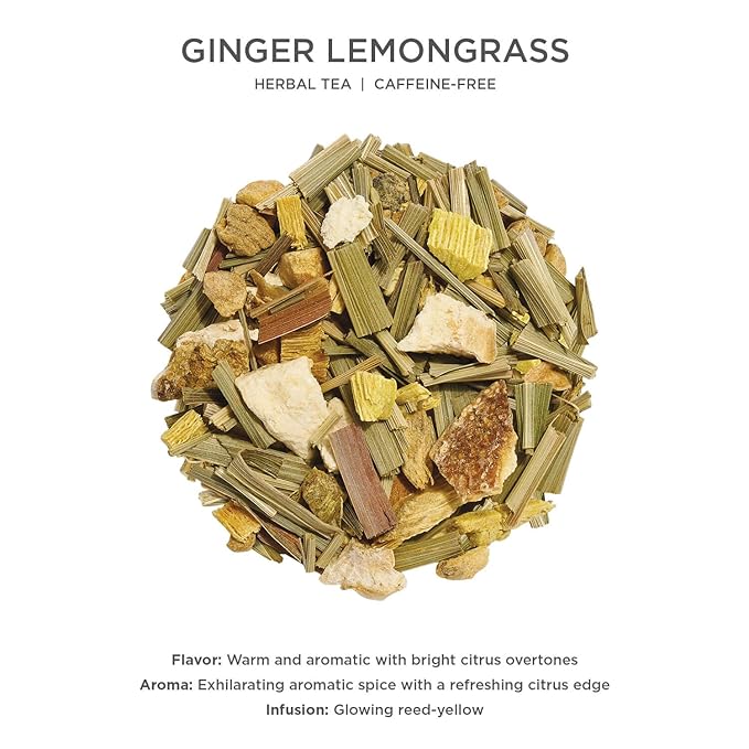 Tea Forte Ginger Lemongrass Premium Loose Leaf Caffeine-Free Herbal Tea Blend Canister Makes 35-50 Cups