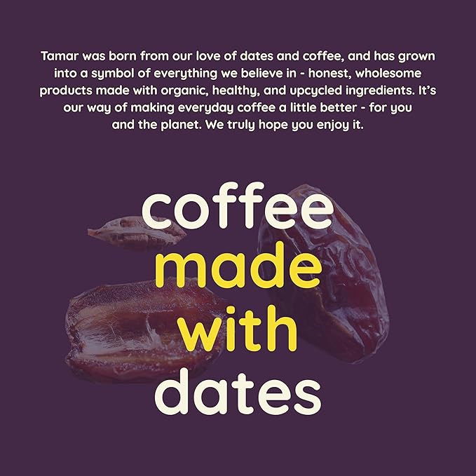 Balance by Tamar Date Coffee | Organic Ground Blend of Coffee &amp Whole Dates | Low Acid | Less Caffeine | Healthy Sweetness | Boost of Energy | Medium Roast | 12oz bag