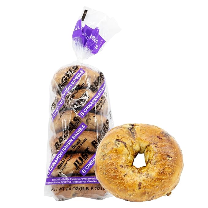 Just Bagels Cinnamon Raisins Bagels - 8 Packs Of 6 Bagels Per Pack - 48 Total Non-GMO