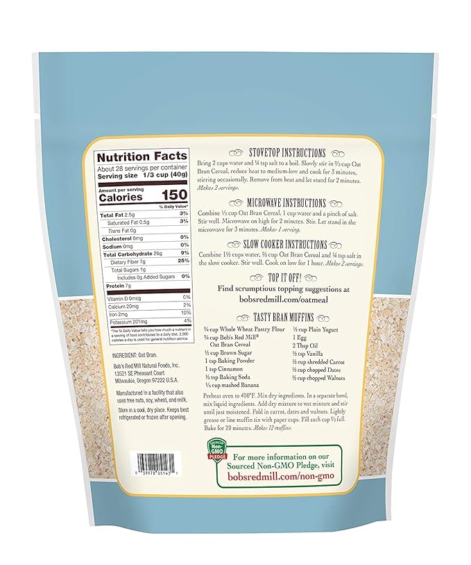Bob's Red Mill Oat Bran Hot Cereal 40 Ounce (Pack of 2)