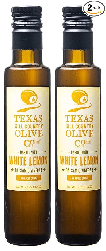 White Lemon Balsamic Vinegar - Gourmet Barrel Aged Infused Balsamic Vinegar - Great for Dressing Dipping Glazing - No Artificial Flavors or Added Sugar - Made in Texas (8.5 oz 2 Pack)