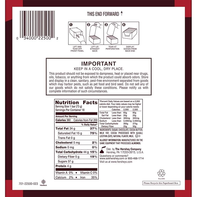 HERSHEY'S Special Dark Chocolate Candy Bars King Size (Pack of 18)