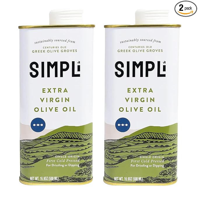 SIMPLi 100% Greek Extra Virgin Olive Oil Olive Oil Extra Virgin Cold Pressed from Koroneiki Olives Single Origin from Sparta with Bright Peppery Flavor (2 Pack 16.9 oz each)