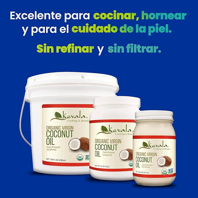 Kevala Organic Coconut Oil - Oil with a Fresh Coconut Scent Perfect for Both Cooking and Skincare Complements Recipes from Many Cultures Smooth and Delicate in Body Massages 3.5 lb 56oz