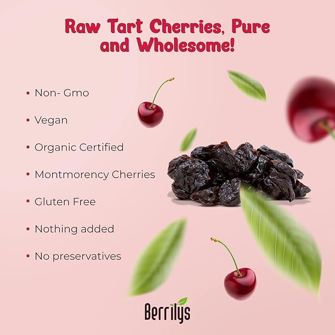 Berrilys Dried Tart Cherries (5 lb) - Organic Unsweetened Pitted No Sugar Added Perfect for Baking Snacking &amp Salads Unsweetened Dried Fruit Oatmeal Cherry Vanilla Bourbon Bread Pudding