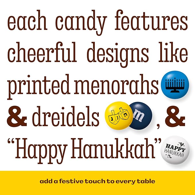 M&ampM’S WORLD Hanukkah Bulk Candy 5 Pounds Milk Chocolate Candies with Hanukkah Designs in Blue Yellow and White for Party Favors DIY Unique Gifts or Candy Bowls Kosher Certified