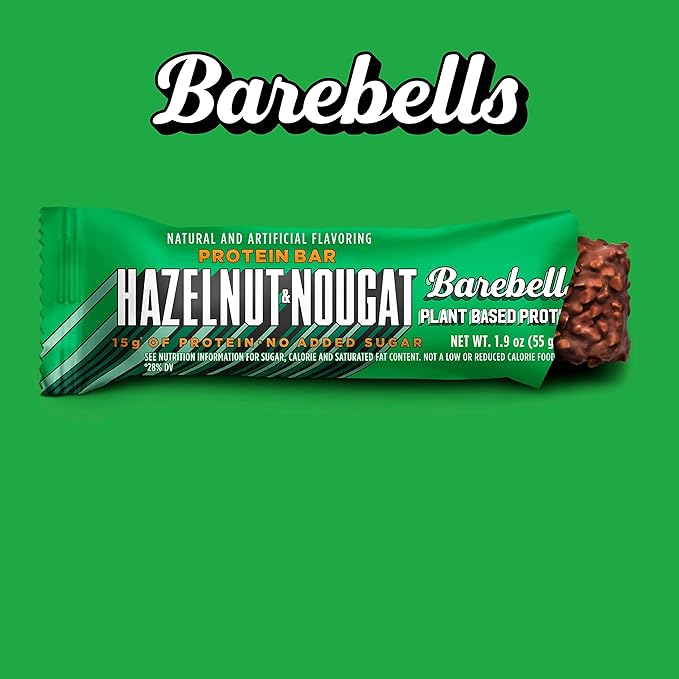Barebells Vegan Protein Bars Hazelnut &amp Nougat - 12 Count Pack of 2 - Plant Based Protein Bar with 15g of High Protein - Chocolate Protein Snacks with 1g of Total Sugars - On The Go Breakfast Bar