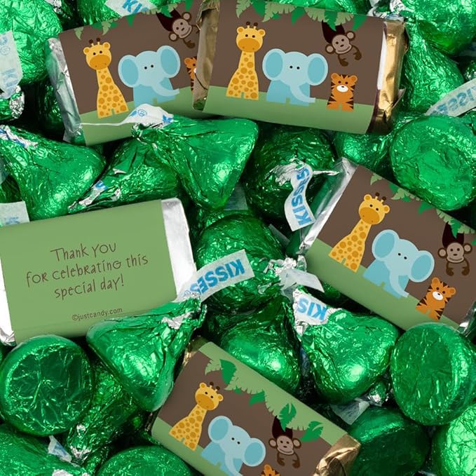 124 Pcs Jungle Safari Baby Shower Candy Party Favors Miniatures Chocolate &amp Green Kisses (1.52 lbs Approx. 124 Pcs)