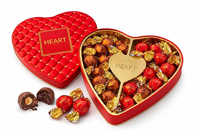 Premium Italian Chocolate Truffles Gift Box - Heart Shaped Valentine's Day Gourmet Assortment - Milk Chocolate Hazelnut &amp Dark Chocolate Luxury Collection - Perfect Anniversary Birthday Gift for W