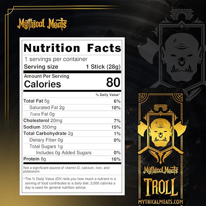 Mythical Meats Humanoid Flavor Troll 12-Pack Snack Sticks – Smoked Alpaca and Beef – Dried &amp Dehydrated Meats Seasoned to Perfection – High Protein Snacks