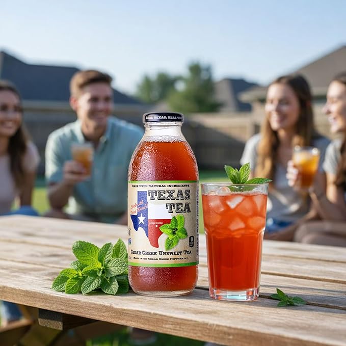 Texas Tea Cedar Creek Unsweet Tea Real Brewed Black Tea with Refreshing Peppermint Flavor Non GMO No Preservatives Crisp Unsweetened Texas Brewed Tea 16 fl oz Pack of 12