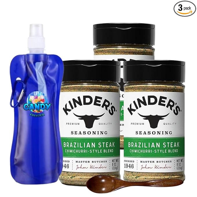 Kinder’s Seasoning – Three (3) 5.1oz Bottles – Premium South American BBQ Rub for Grilling &amp Roasting – No MSG Gluten-Free Non-GMO – Includes Collapsible Bottle &amp Wooden Spoon (Total 15.3 oz